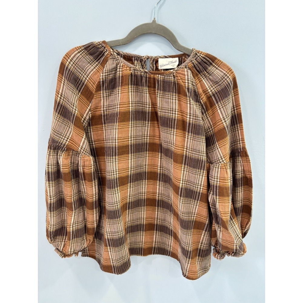 Universal Thread Women's Plaid Dressy Long Sleeve Crewneck Popover Top M